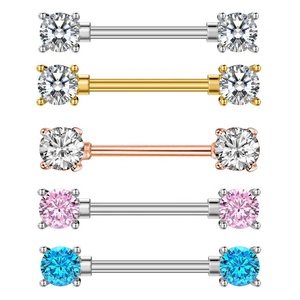 Barra de acero inoxidable de doble cabeza con circonita, nuevo anillo de pecho redondo con circonita, joyería corporal perforada al por mayor - Product Image 1