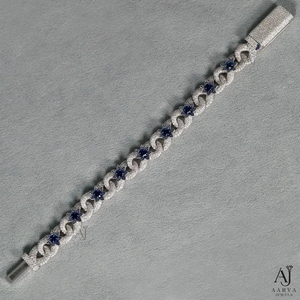 White Gold Color Moissanite Bezel Setting Gold Plated <b>Silver</b> <b>Bracelet</b> Blue Stone Inlaid Link <b>Bangle</b> Jewelry for Party - Product Image 1