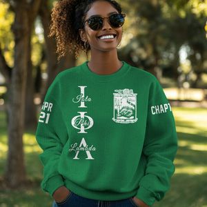 Chaqueta Universitaria Verde Esmeralda Personalizada Iota Phi Lambda, Suéter Tejido de la Hermandad Iota Phi Lambda - Product Image 1