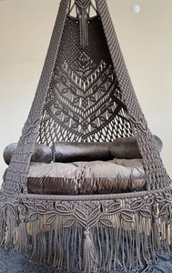 Fauteuil suspendu en macramé marron : Balançoire double bohème pour patio - Product Image 2