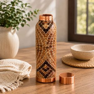 Botella de Agua de Cobre con Patrón de Mosaico Geométrico, Botella de Agua de Cobre Bohemia con Diseño de Mosaico, Recipiente Portátil para Bebidas para Uso Doméstico - Product Image 2