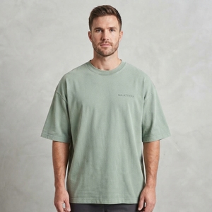 Camiseta Oversize para Hombre, Cuello Redondo, Manga Corta, Estilo Casual Urbano, Algodón, Corte Holgado Minimalista, Top Básico - Product Image 1