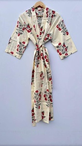 Robe à imprimé floral indien avec décoration en dentelle, peignoir élégant, vêtements de nuit pour femmes, peignoir long en coton luxueux, kimono unisexe - Product Image 3