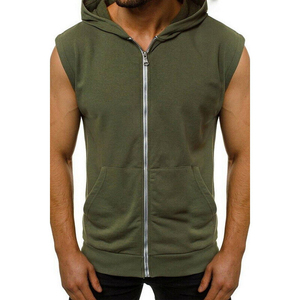 Camiseta sin Mangas con Capucha para Hombre, Color Verde Oliva, Tejida, Transpirable, Informal, para Verano, Corte Regular, Color Sólido, Chaleco Deportivo - Product Image 2