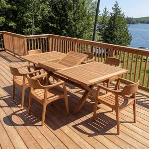 Luxury <b>Extendable</b> Teak Outdoor <b>Dining</b> Set with Modern Armchairs for Villa Resort and Patio - Product Image 1