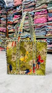 Tropical Parrot Print <b>Canvas</b> <b>Tote</b> Bag Bohemian Quilted Design Women's Shopping Bag Customized Zipper Fashion All Use Winter - Product Image 4