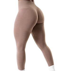 Women Ultra High Rise Seamless Scrunch Leggings <b>Mocha</b> High Stretch Yoga Workout Gym Tummy Control Activewear - Product Image 2