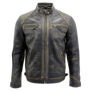 Chaqueta Bomber de Cuero Vacuno Marrón para Hombre, Ecológica, con Cuello Camisero, Cierre de Cremallera, Corte Ajustado, Largo Regular, para Invierno - Product Image 1