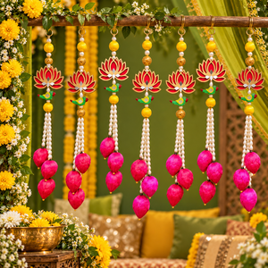 Nouveauté : Décoration murale artisanale en forme de bourgeon de lotus avec perles pour la maison, le Haldi, le Mehendi et les mariages - Product Image 3