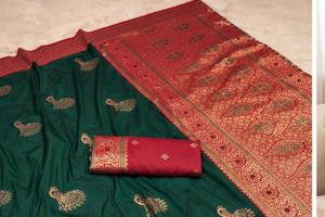 Suministro Directo de Fábrica, Sari de Seda Suave Kanjivaram con Borde Khadi, Diseño Exclusivo y Hermoso en Contraste, en Venta - Product Image 2