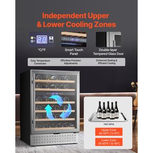 Frigorifero Cantinetta Vino a Doppia Zona da 46 Bottiglie, Elettrico, da Incasso o Libera Installazione, con Porta in Vetro, Ripiani Regolabili e Controllo Digitale della Temperatura - Product Image 3