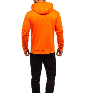 Men's <b>Orange</b> Hooded Zip-Up Sweatshirt Regular Fit <b>Fleece</b> Casual Autumn Wear With Front Pocket Design - Product Image 2
