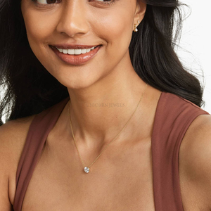 Collier pendentif solitaire en diamant de laboratoire taille brillant rond certifié IGI, or 14 carats, 4 griffes, diamant flottant - Product Image 2