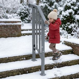 Silver Iron Handrails for Outdoor <b>Steps</b> 1-<b>Step</b> Transitional Assistive Device with Installation Kit - Product Image 4
