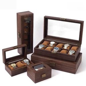 Boîte de rangement pour montres en bois avec couvercle en verre, anti-poussière, présentoir multi-emplacements pour accessoires de vitrine de vente au détail - Product Image 2