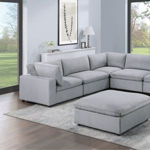 Dark Gray 8pc Modular Sectional <b>Set</b> Corduroy Upholstery Living Room Couch with 3x Corner <b>Wedges</b> 3x Armless Chairs 2x Ottomans F - Product Image 3