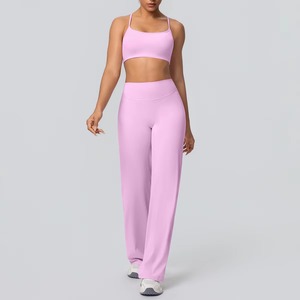 Conjunto de Pantalones Acampanados para Mujer, 3 Piezas, Top Deportivo con Cintura Elástica, Camiseta Deportiva, Ropa de Gimnasio Personalizada de Alta Calidad - Product Image 5