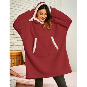 Customizable <b>Poncho</b> Hoodie Sweatshirt for Women Double Sided Flannel Sherpa Fleece Soft Wearable <b>Blanket</b> for Winter Adults - Product Image 3