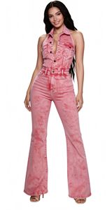 Mono corto de mezclilla blanco para mujer, sin mangas, holgado, de pierna recta, con bolsillos delanteros, informal, a la moda para verano - Product Image 3