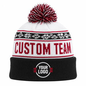 Gorros de Punto con Pompones para Deportes de Invierno, Personalizados OEM |   Gorros de Punto Acrílicos Personalizados con Impresión de Goma en Relieve para Equipos Unisex Adultos - Product Image 1