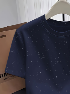 Camiseta con Estampado de Cara Sonriente con Pedrería para Mujer, Informal, de Algodón, Brillante, al por Mayor - Product Image 4