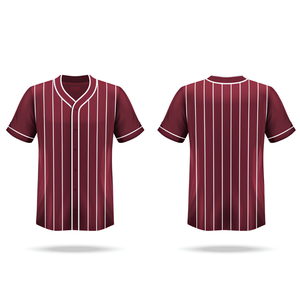 Camiseta de Béisbol Color Granate de Primera Calidad para Hombre, Manga Corta, Cuello en V con Botones, Diseño a Rayas, Tejido Transpirable de Poliéster, Ropa para Adultos - Product Image 1
