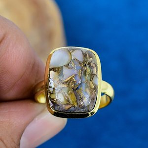 Natural Ethiopian Copper Turquoise Octogen Shape Gemstone 18k Gold Plated Bezel Handmade <b>Statement</b> <b>Ring</b> For Women - Product Image 2