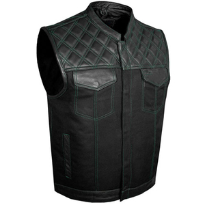 Gilet de motard sans manches en cuir noir pour homme, respirant, avec panneau matelassé et poches avant, toutes saisons - Product Image 1
