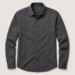 Chemise habillée jacquard pour homme, à manches longues, coupe ajustée, col rabattu, motif géométrique, bouton unique, collection Printemps ODM - Product Image 4