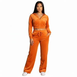 Conjunto Deportivo de Terciopelo Casual con Logotipo Personalizado, Bordado de Diamantes de Imitación, 2 Piezas, Traje Deportivo de Velour para Mujer - Product Image 1