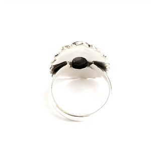 Oxidized 925 Sterling Silver <b>Ring</b> Wholesale Natural Blue Flash Oval <b>Labradorite</b> Crown Filigree Statement Band - Product Image 4