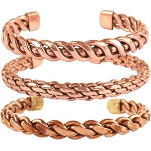 Vintage Stackable Copper Cuff Wristband Set Handcrafted Ethnic <b>Engraved</b> <b>Bangle</b> Assortment - Product Image 2