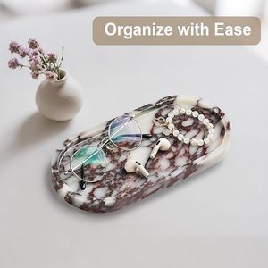 Affordable Handmade Marble Vanity Organizer <b>Tray</b> for Bathroom Essentials, Cosmetics, Perfumes and Countertop <b>Storage</b> - Product Image 2