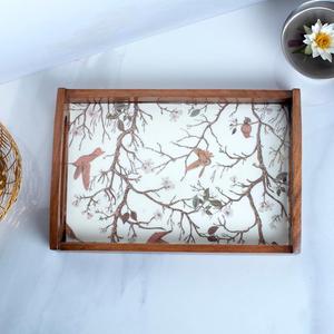 Bandeja Rectangular Decorativa con Estampado de Colibrí Rosa y Flor de Cerezo, Bandeja de Madera de Lujo para Servir, Venta al Por Mayor para Pedidos al Mayoreo - Product Image 5