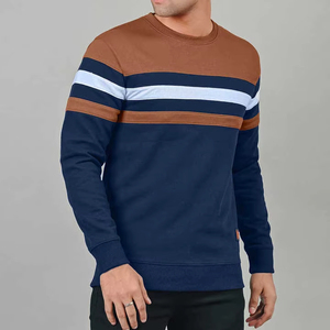 Pull tricoté à col rond bleu marine pour homme, sweat-shirt décontracté à rayures et blocs de couleur, coupe classique, collection automne 2027 - Product Image 6