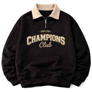 Champions Club 1/4 <b>Zip</b> <b>Hooded</b> Sweatshirt Women Black Cotton Knitted Pullover Casual Winter Wear Front Letter Print - Product Image 1