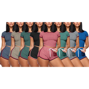Conjunto de Verano para Mujer, Top Corto de Punto Rojo con Cuello Redondo y Manga Corta, Pantalones Cortos por Encima de la Rodilla con Cordón, 100% Algodón, Secado Rápido y Transpirable - Product Image 6