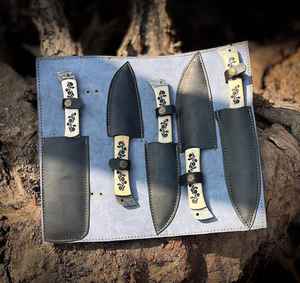 Ensemble de couteaux de chef professionnels en acier Damas faits main sur mesure, manche en os, vente en gros OEM, 5 pièces, qualité industrielle - Product Image 4