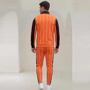 Men's Orange Striped Tracksuit Full Zip Sweatsuit Joggers Set Mens 100% Polyester Zipper <b>Jacket</b> Sports Pajama Set Men - Product Image 2