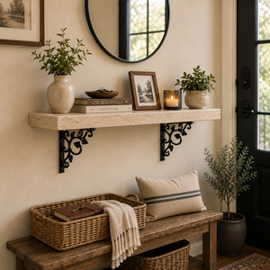SHUBHAM Black Cast Iron <b>Wall</b> Shelf Bracket Floral Decorative <b>Storage</b> Rack Vintage <b>Hanging</b> Shelf for Home Entryway Living Room - Product Image 6