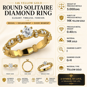 Anillo de Diamantes Solitario Redondo de Oro Amarillo de 14K para Mujer |   Anillo de Compromiso y Boda de 0.60TCW, Joyería Fina Elegante, Regalo Ideal - Product Image 5