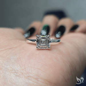 Anillo de compromiso y boda de lujo con diamante de laboratorio de 2 quilates, corte Asscher, oro macizo de 10K, certificado IGI, engaste catedral minimalista - Product Image 5