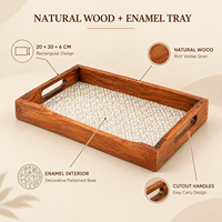 Plateau en bois décoratif émaillé avec poignées découpées à motifs, rectangulaire, pour la décoration de table à manger |   Assiette de service multifonctionnelle stylée