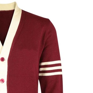 Cardigan en tricot pour femme, col en V, manches longues, bordeaux avec lettre K blanche et rayures, style preppy, fermeture boutonnée à manches longues - Product Image 6