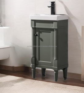 Meuble-lavabo moderne pour petite salle de bain avec vasque intégrée, 17 pouces, sur pied, en bois massif et contreplaqué, avec tiroirs à fermeture douce - Product Image 2