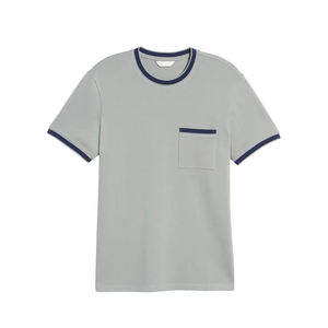 Nouveaux T-shirts de sport en coton doux pour hommes, coupe ajustée, haute performance, T-shirts de musculation en coton à col contrastant pour hommes - Product Image 5