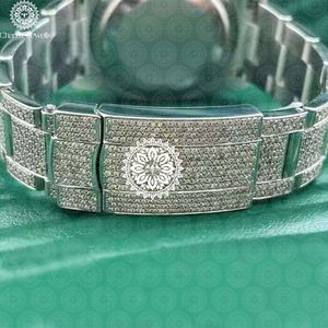 Montre de luxe pour homme Charm_Jewells en acier inoxydable, cadran analogique, incrustée de diamants, motif mandala vert, mouvement mécanique 40 mm, 10 - Product Image 6