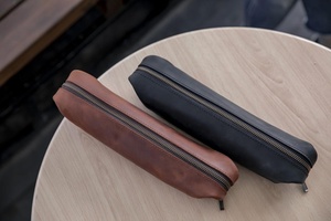 กระเป๋าใส่ปากกาหนังแนวชนบทมีซิปเคสดินสอปากกาสำนักงานเคสป้องกันปากกาดินสอหนังแท้ - Product Image 4