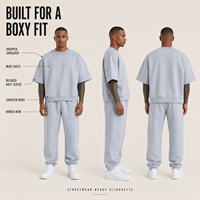 Ensemble T-shirt et pantalon surdimensionné personnalisé pour homme, en polyester/coton épais, coupe carrée, manches courtes, style streetwear, survêtement – Fabricant