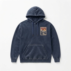 Custom <b>Navy</b> Pullover Hoodie <b>Mens</b> Mountain Stamp Graphic Hooded Sweatshirt Casual Streetwear Fashion OEM ODM Wholesale Apparel - Product Image 3